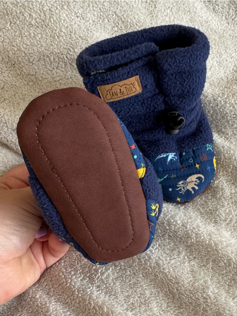 Jan & Jul Navy Kids Cozy Booties with Space Print